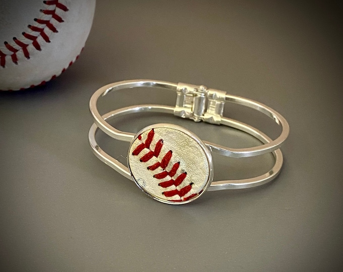 Baseball bracelet, recycled baseball leather, baseball silver bangle bracelet, baseball Mom gift, sport jewelry, baseball gift, sport gift