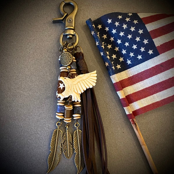 Eagle purse charm, bald eagle, American eagle, leather tassel, eagle backpack charm, patriotic, freedom,land of the free