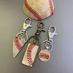 Leather Baseball Keychain, Used Baseball Leather Rectangle or Round Key Chain, Backpack Charm, Fathers Day Gift, Coach Gift, Sports Gift