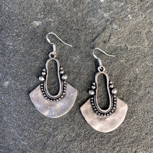 Silver Bohemian Earrings, Drop Earrings, Big Silver Boho Hoops, Ethnic Earrings, Gypsy Earrings, Hippie, Boho Chic, Statement