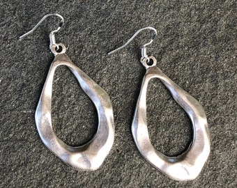 Hammered Silver Teardrop Earrings, Large Drop Earrings, Silver Teardrop Hoops, Modern Earrings, Bohemian, Minimalist, Girlfriend Gift