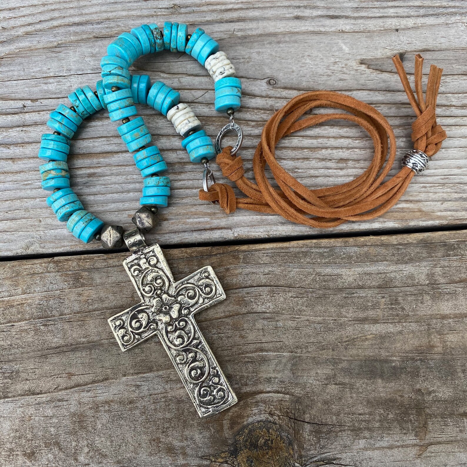 Western turquoise cross necklace Clearance
