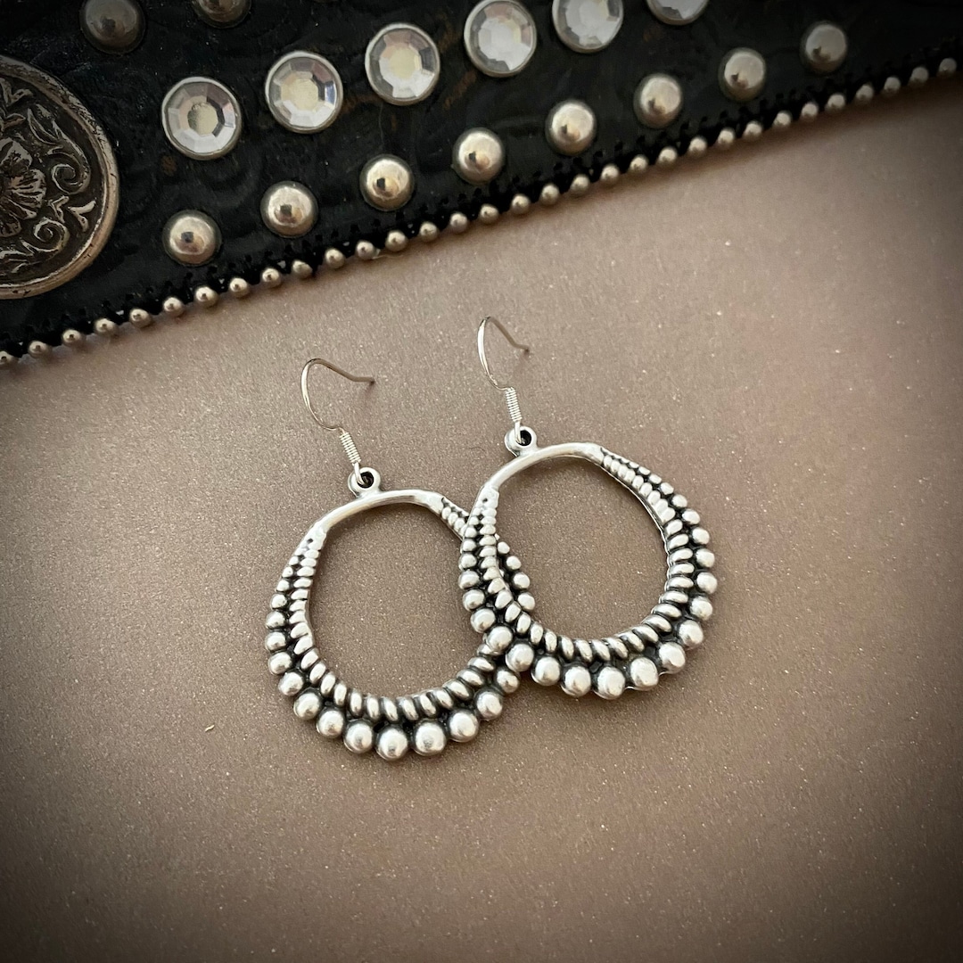 Sterling Silver Dotted Circle and Teardrop Earrings main image 0