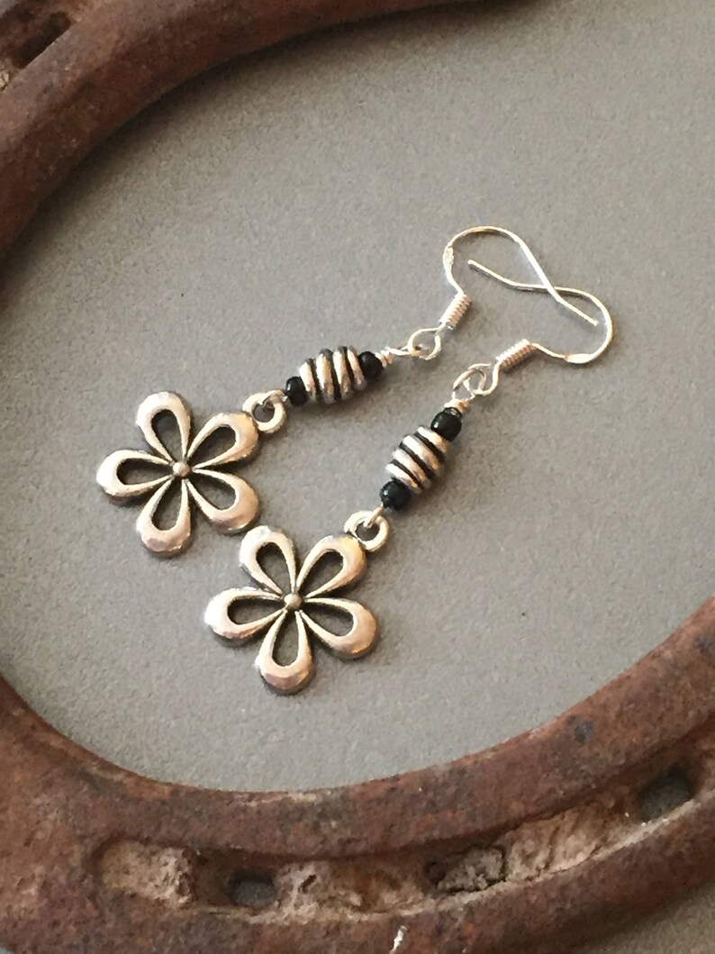 Puffy Daisy Sterling Silver Charm Dangle Earrings