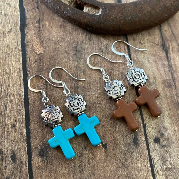 Cross Earrings Southwest Style Turquoise Cross Western Sedona