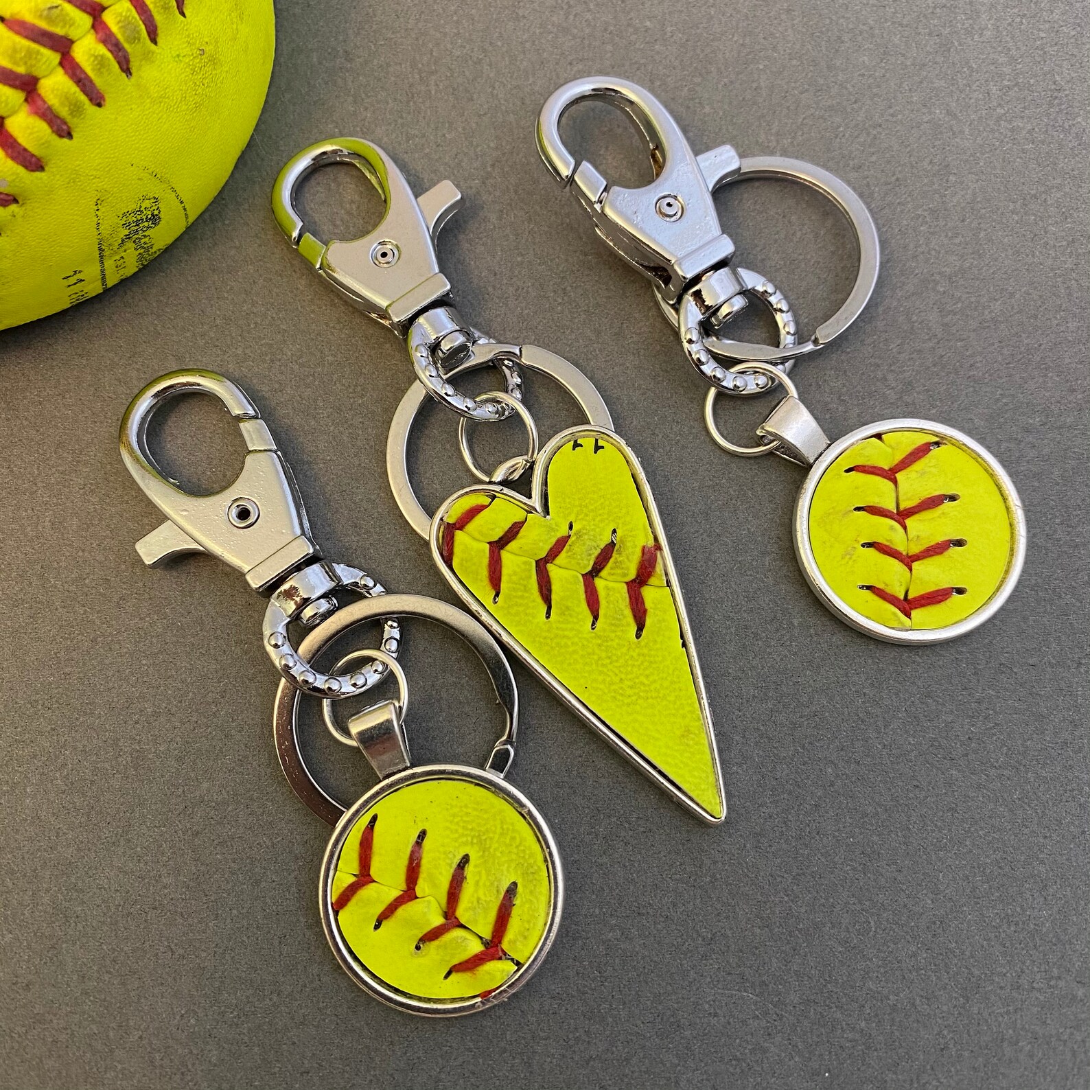Used Softball Leather Pendant Necklace Softball Keychain Etsy