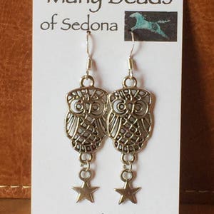 Owl earrings, silver filigree owl dangle earrings, whimsical bird, Halloween earrings, night owl, owl lover gift image 3