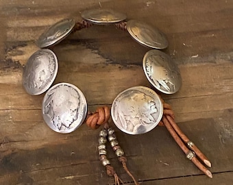Authentic Indian Head nickel coin handmade bracelet,  Buffalo, western leather bracelet, mens bracelet, cowgirl, western style, boho