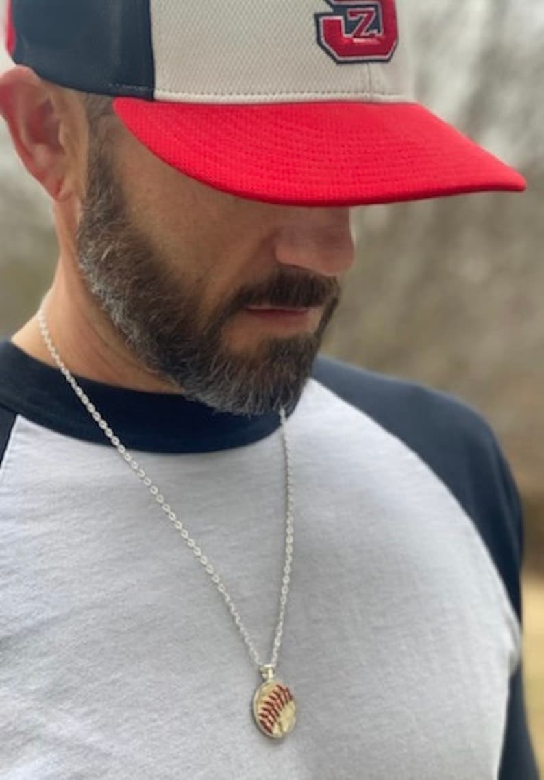 Used Baseball Leather Pendant Necklace Baseball Heart Pendant Etsy