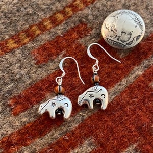 Spirit bear silver earrings, Southwestern totem bear dangle earrings, western style handmade cowgirl jewelry, native design