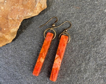 Boho Earrings Rectangle Orange Earrings Lightweight 3.75 Inch Long Boho Earrings Rectangle Orange Earrings Lightweight 3.75 Inch Long