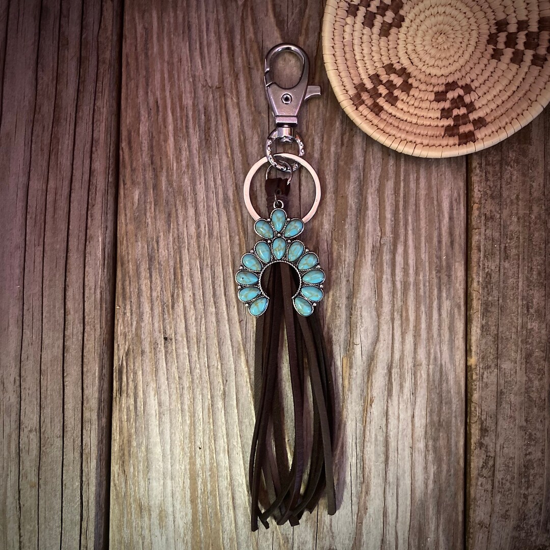 Naja Purse Charm, Turquoise Naja Pendant, Western Purse Tassel