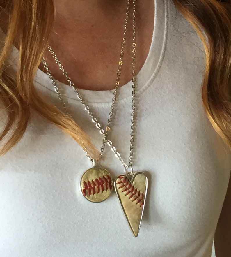 Used Baseball Leather Pendant Necklace Baseball Heart Pendant Etsy