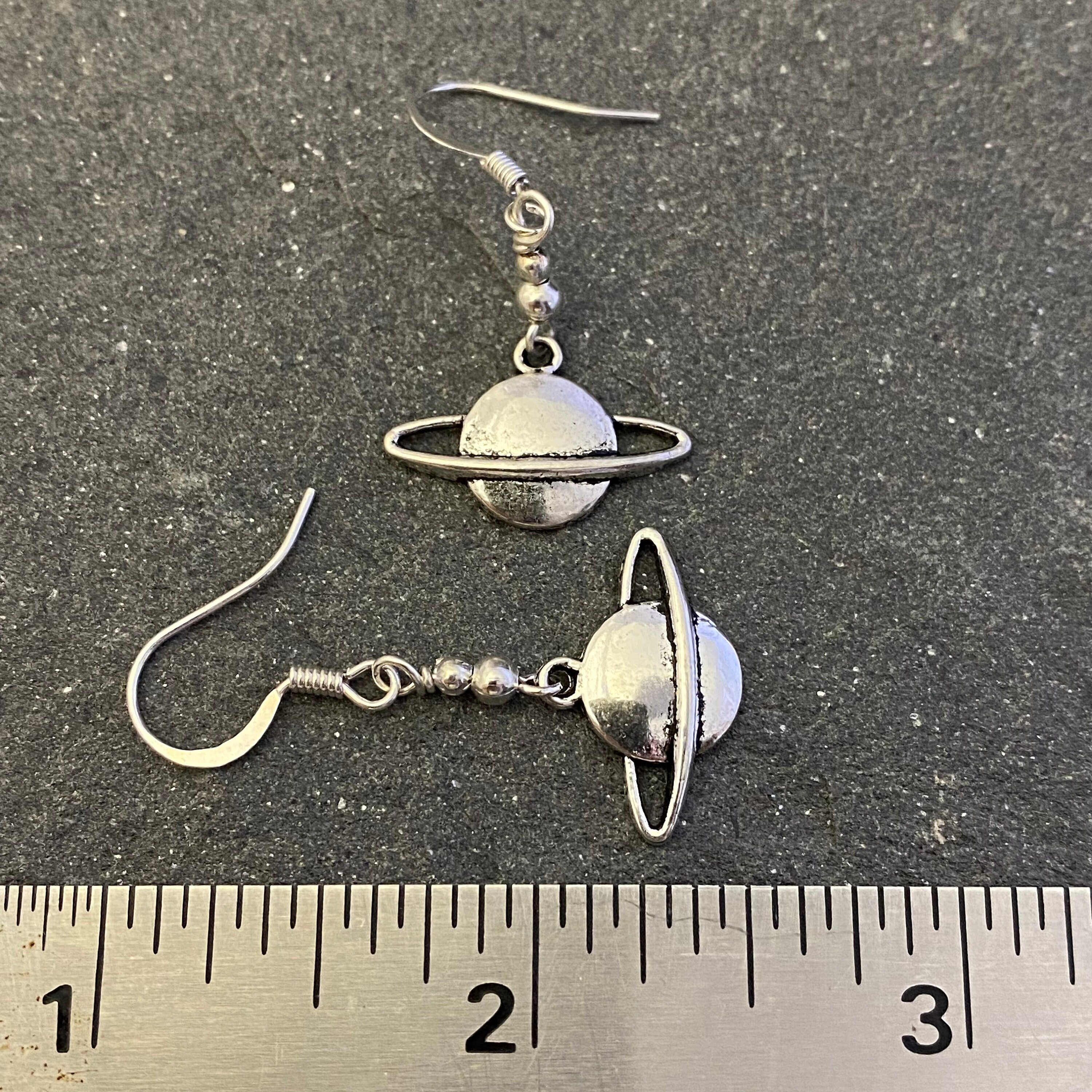 Saturn Earrings, Silver Planet Earrings, Celestial, Space