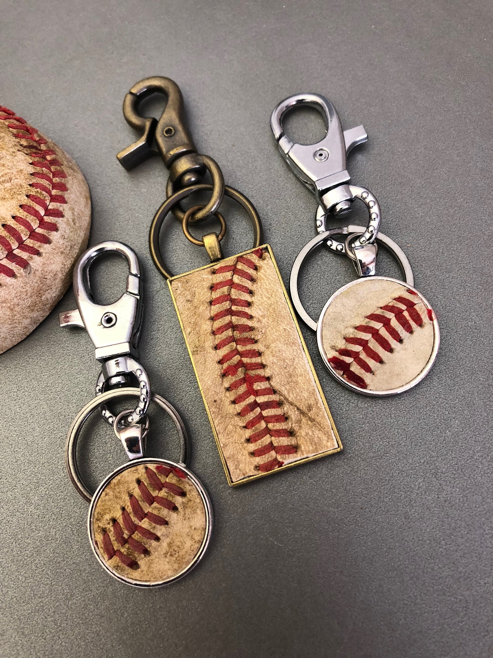 Leather Baseball Keychain Used Baseball Leather Rectangle or Etsy