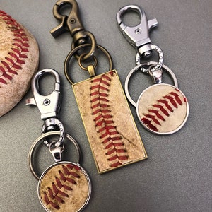 Leather Baseball Keychain, Used Baseball Leather Rectangle or Round Key Chain, Backpack Charm ...