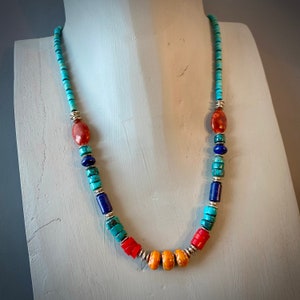 Lapis Red Coral Turquoise Multi Gemstone Necklace Colorful - Etsy