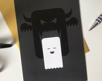 Card BOO! | graphic design happy ghost monster | greeting card postcard wall art illustration| Studio Nulzet