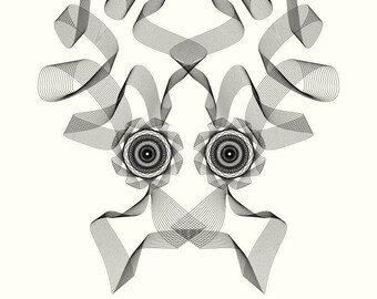 Art print fantasy creature with large spirograph eyes | octopus dog poster in small edition | black and white wall art | Studio Nulzet