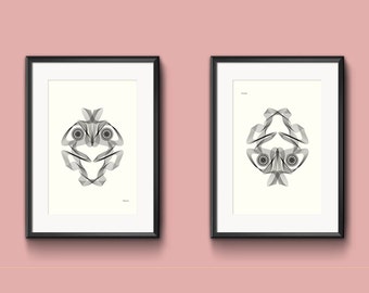 Art print fantasy creature with big eyes | bunny fish poster in limited edition | Studio Nulzet
