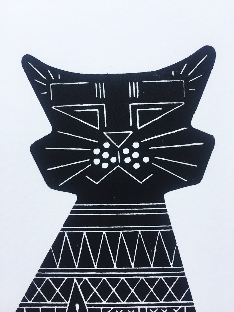 Lino print MID CENTURY CAT Original handcarved lino print Limited edition cat Nulzet image 4