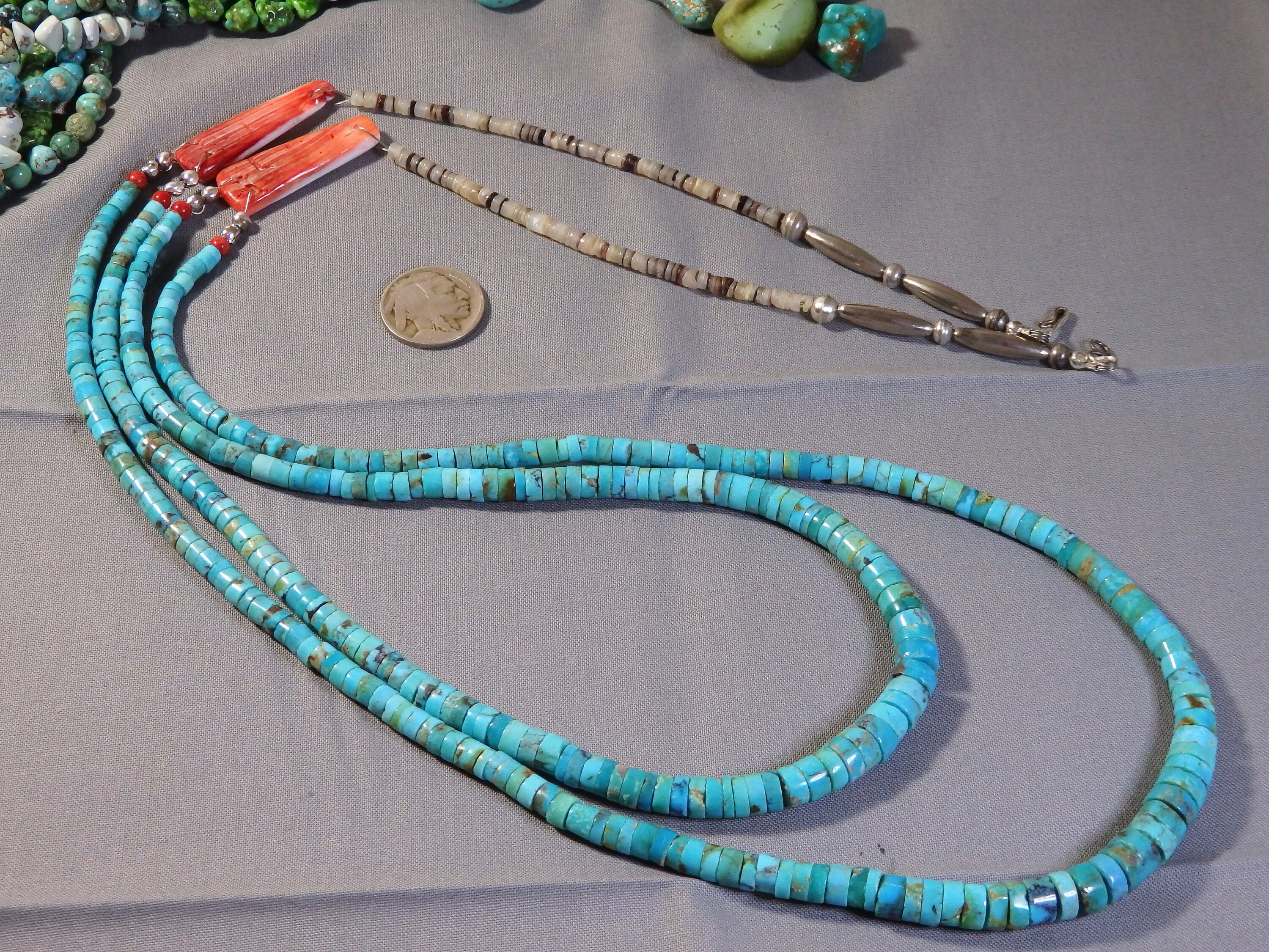 Native American Cute Vintage Santo Domingo Old Kingman Turquoise Heishi Necklace Native American Cute Vintage Santo Domingo Old Kingman Turquoise Heishi Necklace