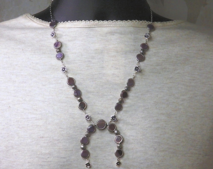 Natural WAMPUM Sterling Silver NAVAJO PEARLS 20" Squash Blossom Naja Necklace