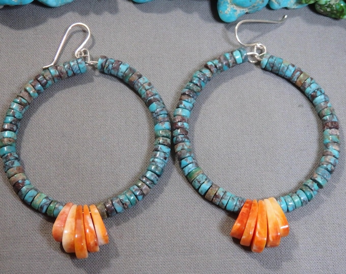 Rare EGYPTION TURQUOISE Spiny Oyster Sterling Silver Corn Jacla Earrings