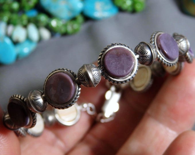 Natural WAMPUM Sterling Silver NAVAJO PEARLS Adjustable Bracelet 6.5"-8"sizes