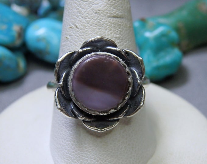 Natural WAMPUM Sterling Silver ROSE FLOWER Ring Adjustable sz5-10