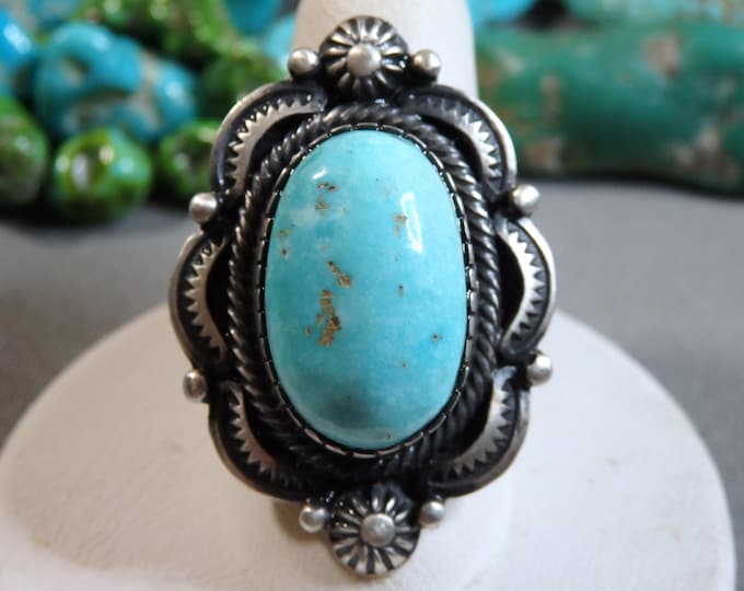 NAVAJO Benny Ramone SONORAN White Water TURQUOISE Sterling Silver Ring sz7.5 Signed