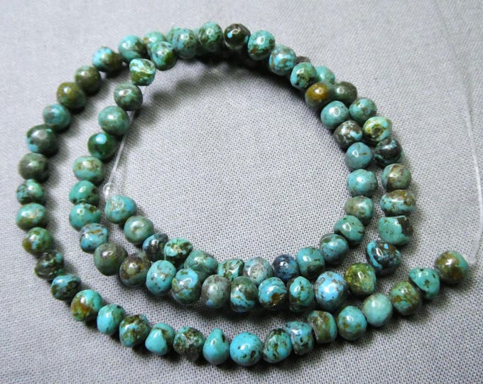 CAMPITOS TURQUOISE 5-6mm Semi-Round BEADS 16" Strand 73cts Heavy Matrix