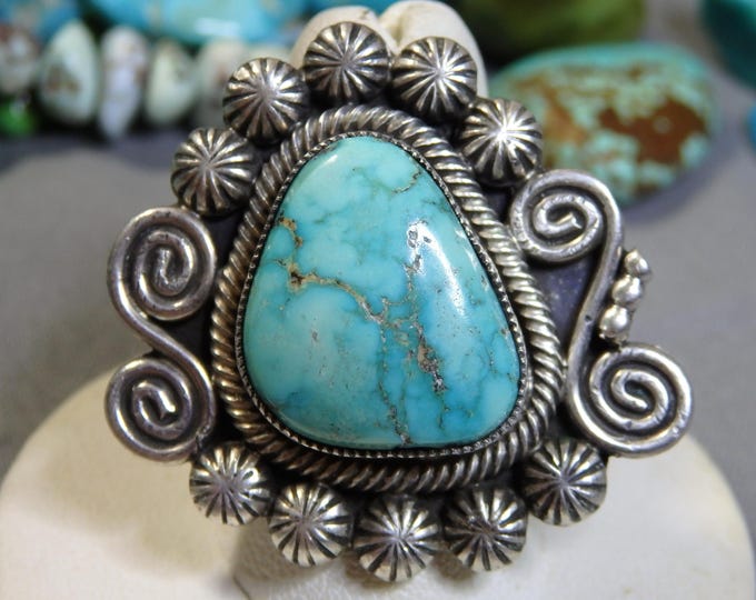 NAVAJO Natural SONORAN White Water TURQUOISE Sterling Silver Ring sz7.5 Jessie Martinez