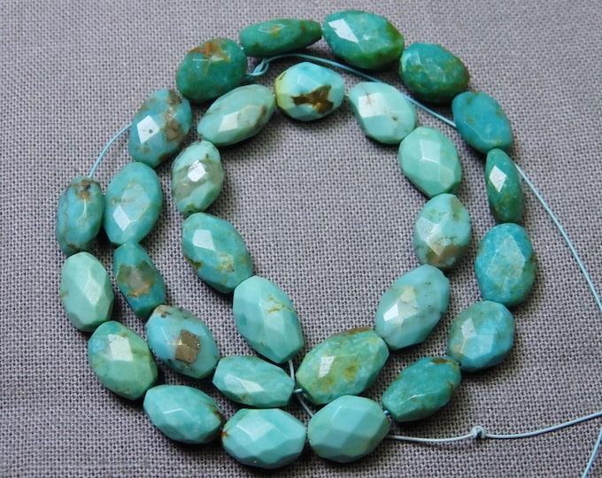Natural PERSIAN TURQUOISE 7.5-9mm Faceted Rice Beads 11" Strand 47cts