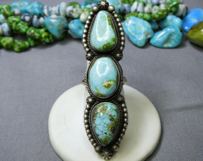 NAVAJO Scott Skeets SONORAN White Water TURQUOISE Sterling Silver Adjustable Ring signed