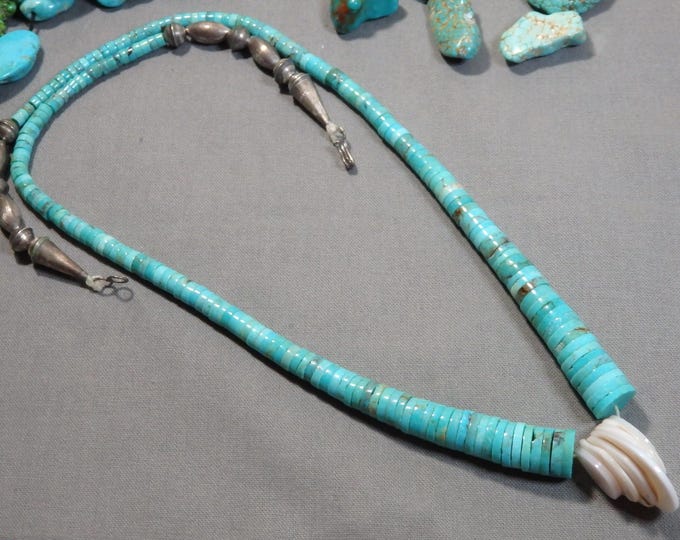 Arizona KINGMAN TURQUOISE Mother of Pearl Sterling Silver 22" JACLA Necklace