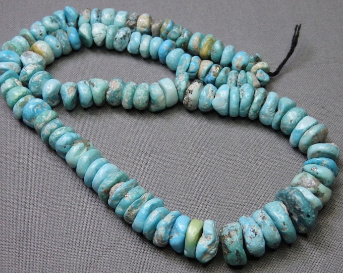 RARE Natural SONORAN White Water TURQUOISE 5-13mm Graduated Rondel Beads 16" Strand 223cts