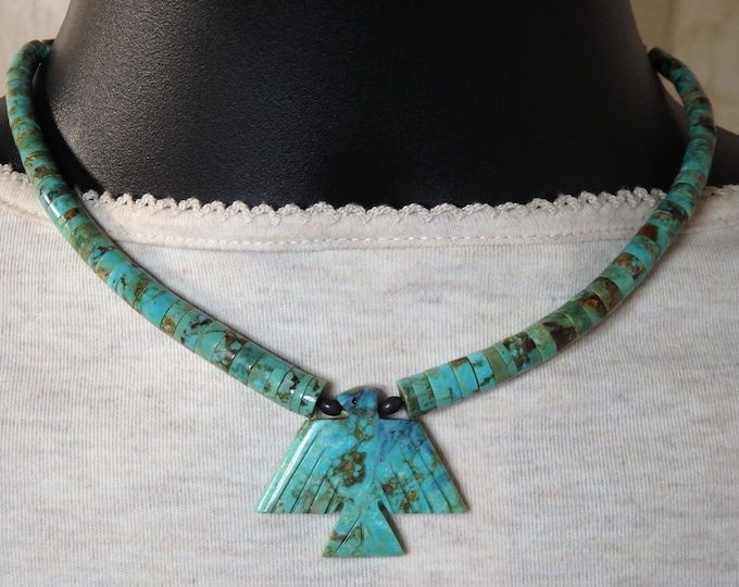 Native American ROYSTON TURQUOISE Sterling Silver THUNDERBIRD 16" Necklace