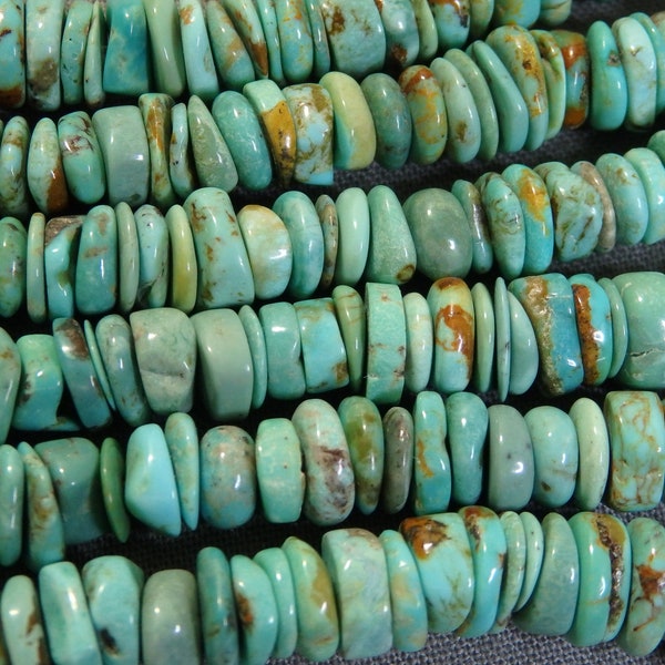 Arizona KINGMAN TURQUOISE 6-7mm Heishi Disc Rondelle BEADS 16" Strand 145cts+ Teal/Green