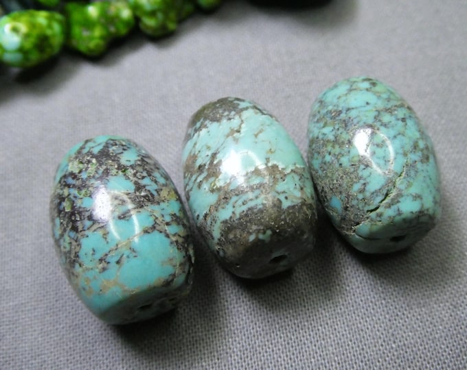 Lot of 3 Natural CAMPITOS TURQUOISE 20x15mm Barrel BEADS 90cts