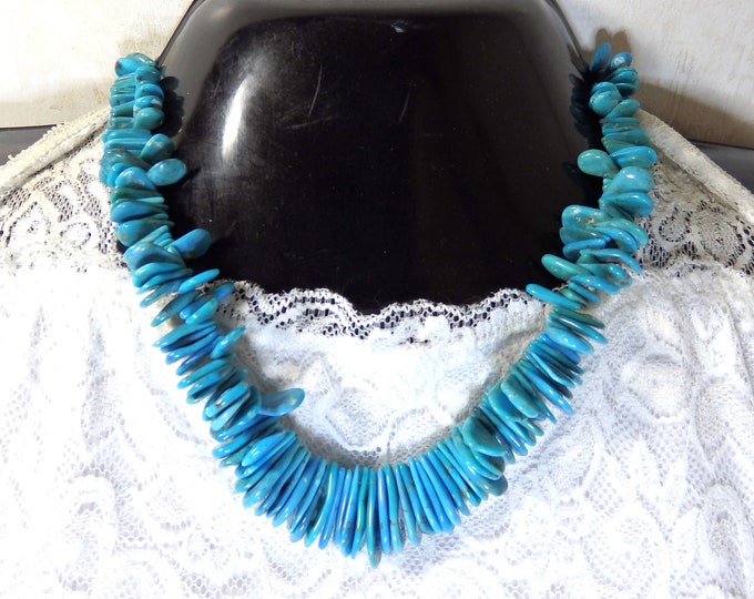 NAVAJO Louise Joe SONORAN Rose TURQUOISE Tabs Sterling Silver 103g 19" Necklace