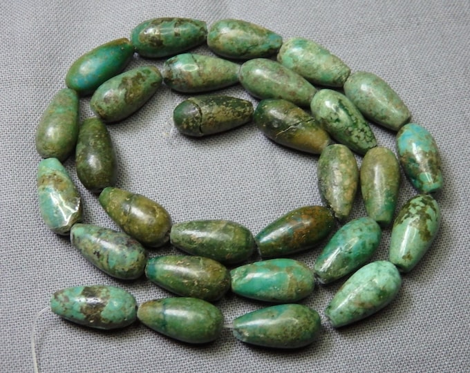 HUBEI TURQUOISE 14x7mm Tear Drop Beads 15.5" Strand 110cts Chalk Grade