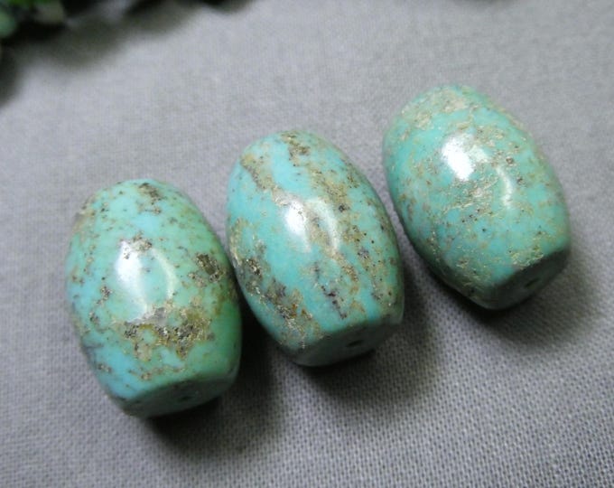 Lot of 3 Natural CAMPITOS TURQUOISE 20x15mm Barrel BEADS 89cts