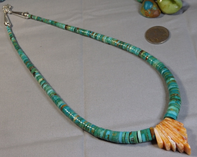 Kewa Pueblo ROYSTON TURQUOISE Spiny Oyster Sterling Silver 20" Jacla Necklace