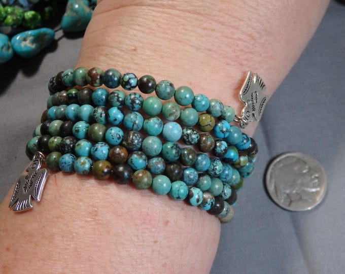40" CLOUD MOUNTAIN TURQUOISE Adjustable Memory Wire ThunderBirds Bracelet