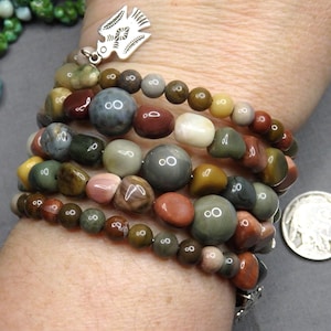 Gobi Desert ALASHAN AGATE 6 Row 42" Memory Wire Bracelet Nickel THUNDERBIRDS