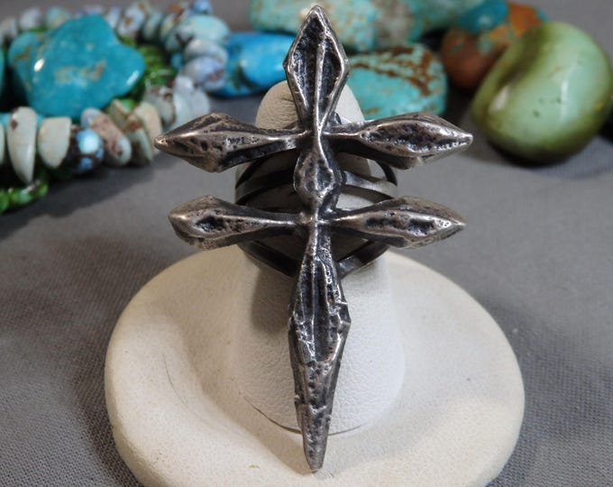 NAVAJO Raymond Beard Tufa Cast Sterling Silver 2" DRAGONFLY Ring sz7 signed