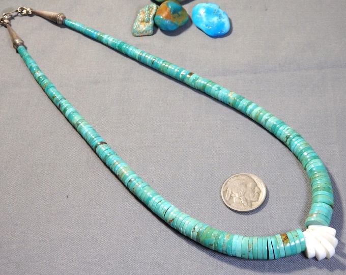 Arizona KINGMAN TURQUOISE Spiny Oyster Sterling Silver 20" Corn JACLA Necklace