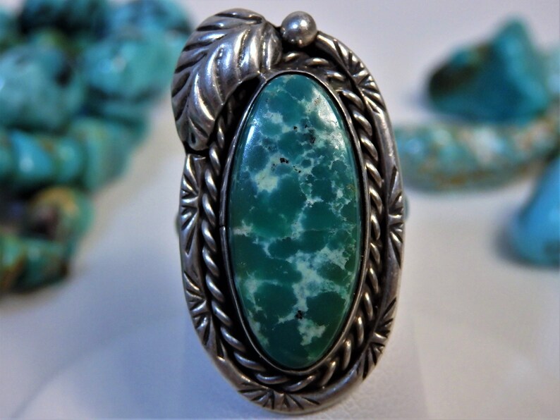 Navajo Nevada Fox Mine Turquoise Sterling Squash Blossom Rings Etsy