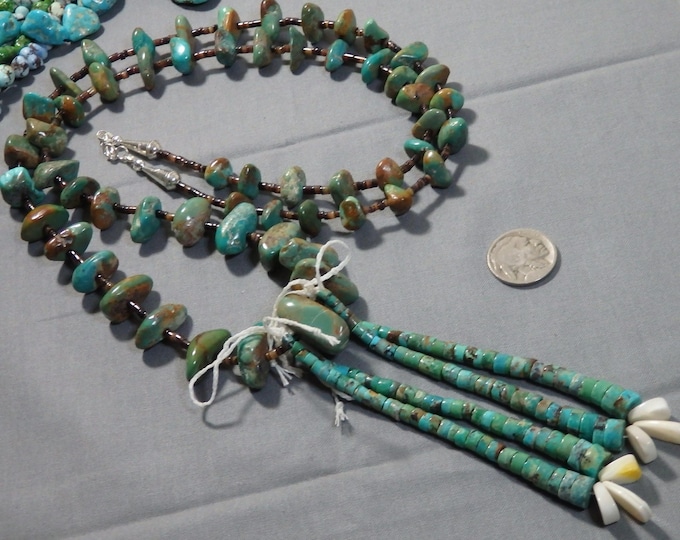 Rare Old NAVAJO Natural #8 TURQUOISE Sterling Silver 19-23" Necklace on Chain